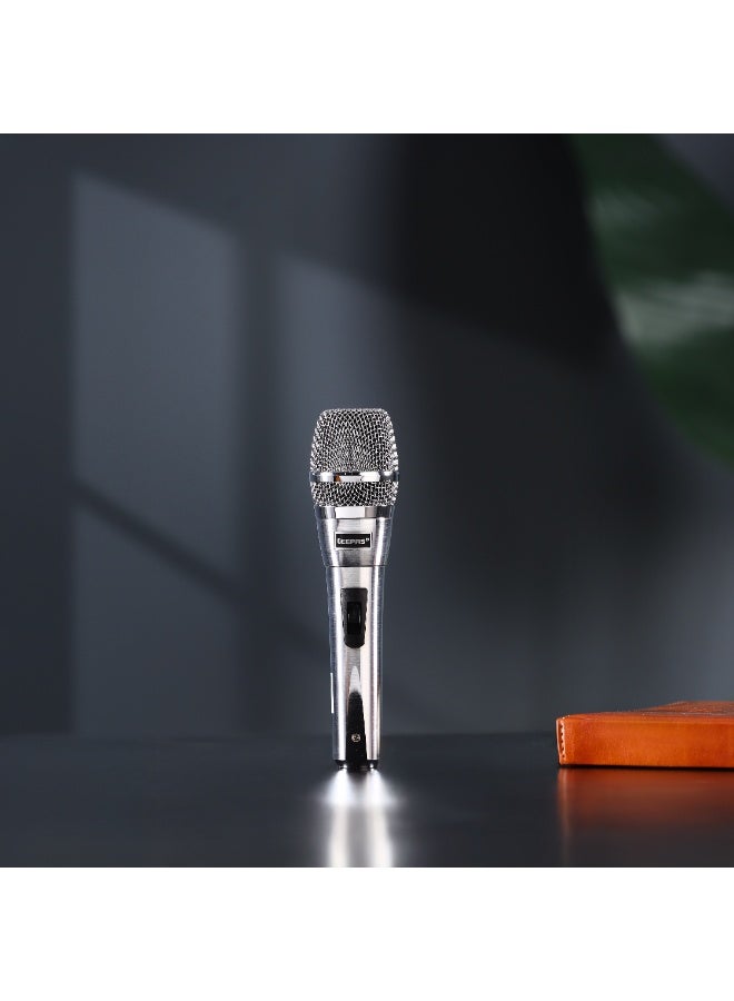Geepas Dynamic Microphone- GMP15016/ Clarity, Sharp Sensitivity, Long-Distance Pickup/ 8-Meter Cable, Wide Frequency Range, Low Pass Filter/ Ideal for Professional Recording Studios, Live Performances, Broadcasting Applications/ Silver, 2 Years Warranty - Image 1
